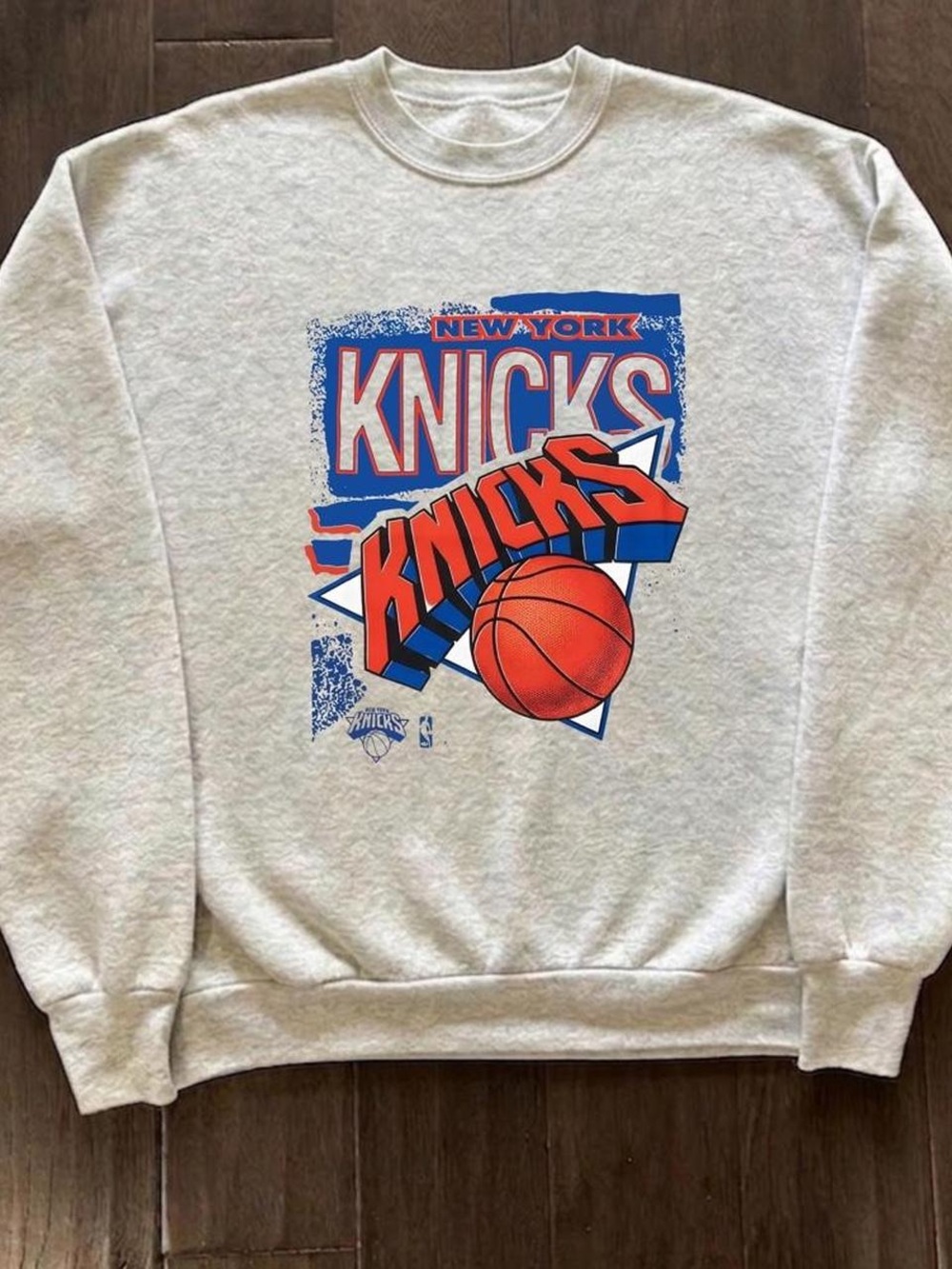 Gildan Gray Crewneck Sweatshirt with Blue and Orange Knicks Graphic